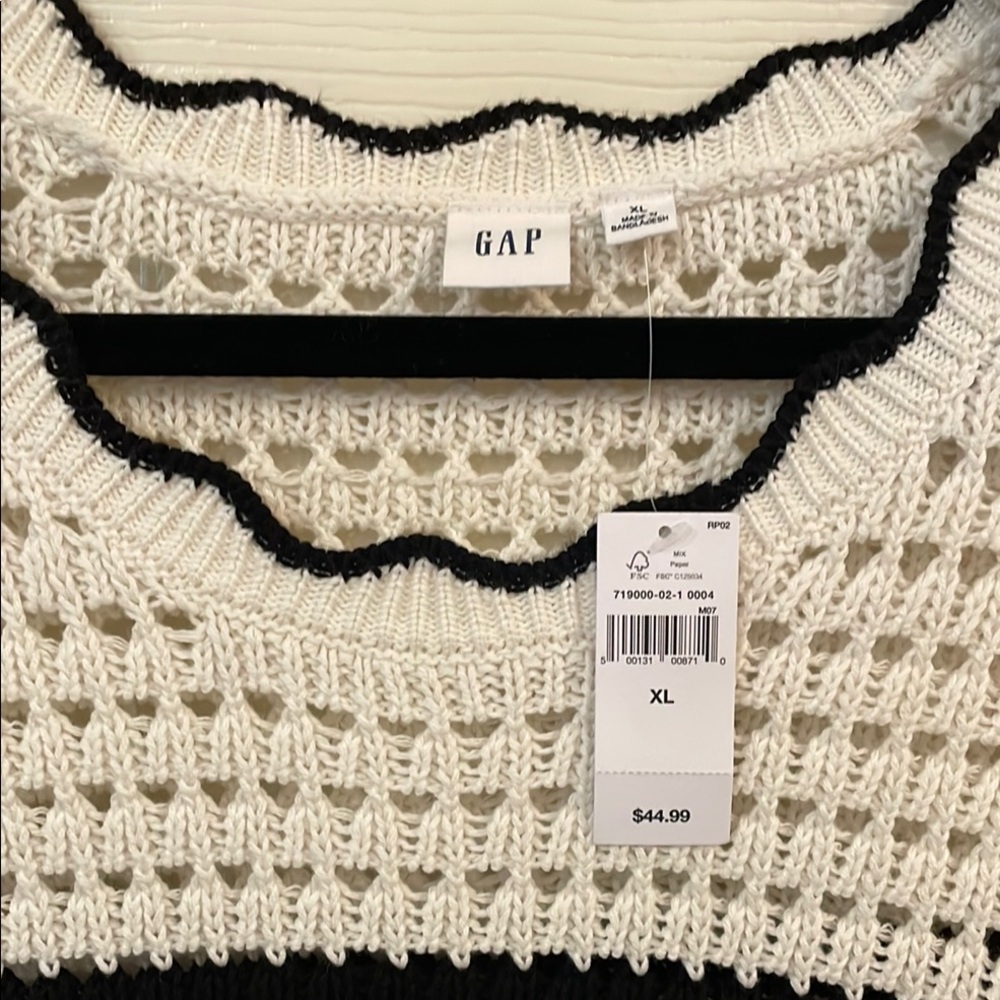 GAP Cream Crochet Scoop Neck Sweater with Black Trim